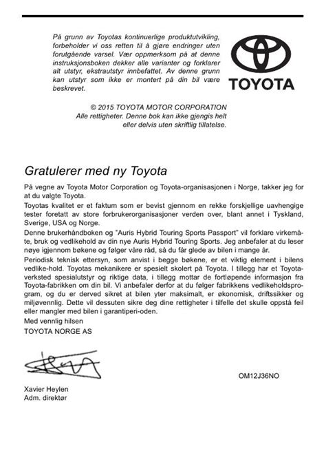 2015 Toyota Auris Hybrid Touring Sports Brukerhandbok Norwegian Manual and Wiring Diagram