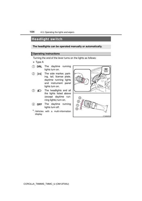 2015 Toyota Corolla Headlight Switch Manual and Wiring Diagram