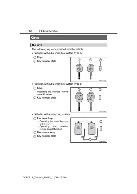 2015 Toyota Corolla Keys Manual and Wiring Diagram