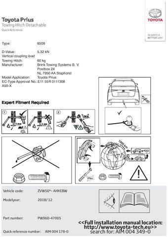 2016 Toyota Prius Towing Hitch Detachable Manual and Wiring Diagram