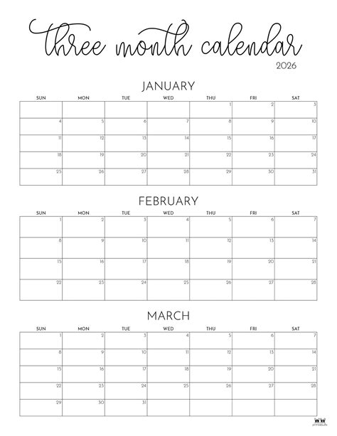 2018 Three Month Calendar Printable