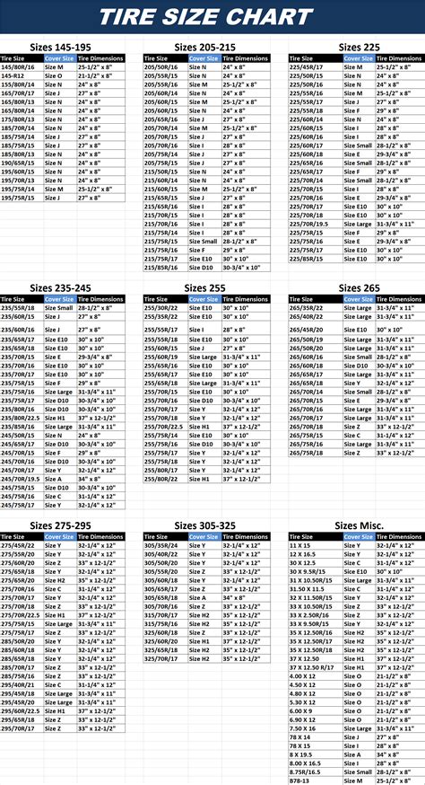 24 Inch Tire Size Chart