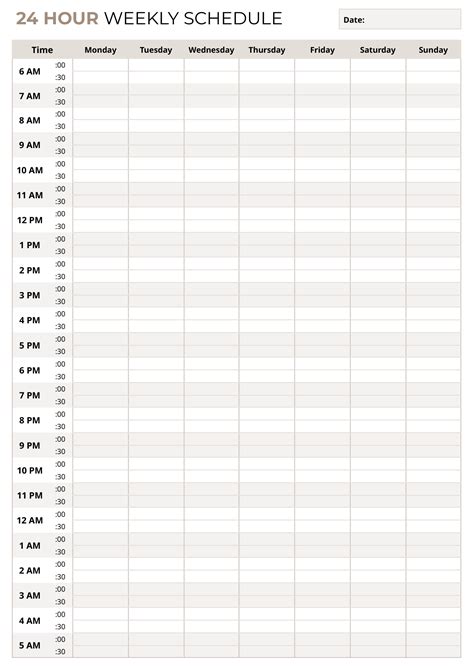 24 Hour Day Schedule Template