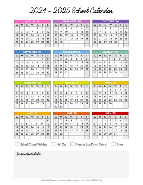 24-25 Calendar Printable