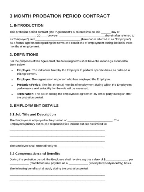 3 Month Probation Period Contract Template