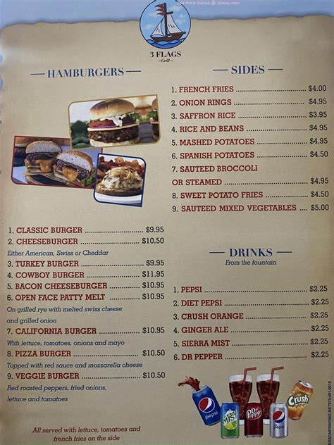 3 flags grill and ice cream menu