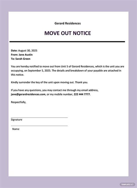 30 Day Notice Moving Out Template
