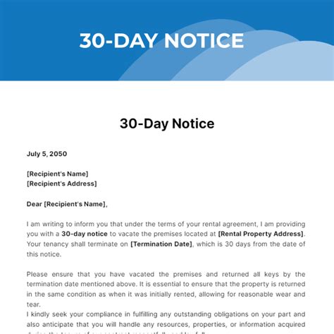 30 Days Notice Template