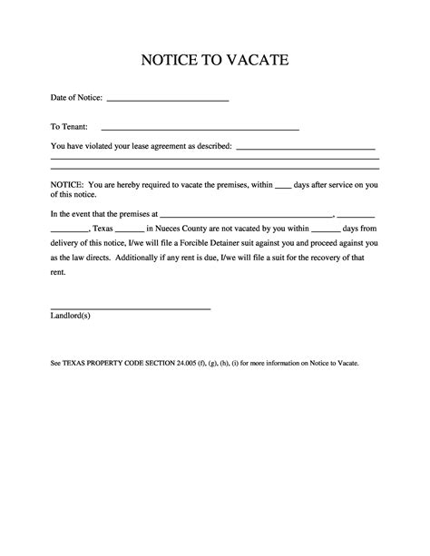 30 Days Notice To Vacate Template