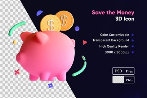 3d money save icon, Save money 3d icon download in png, obj or blend format