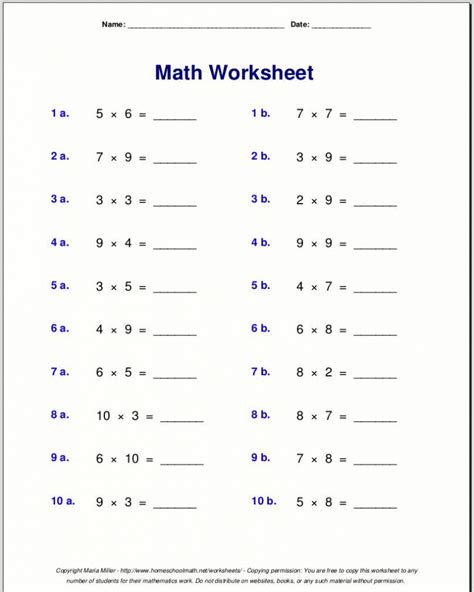 4th Grade Printable Math Worksheets