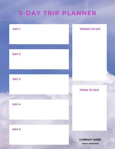 5 Day Trip Planner Template