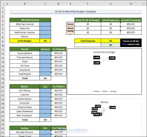 50/30/20 Budget Template Excel