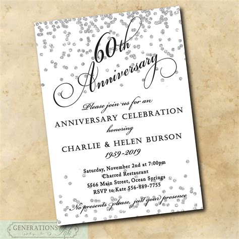 60th Anniversary Invitations Templates