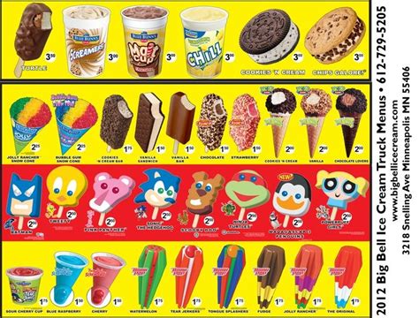 80s ice cream truck menu