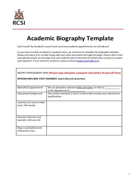 Academic Biography Template