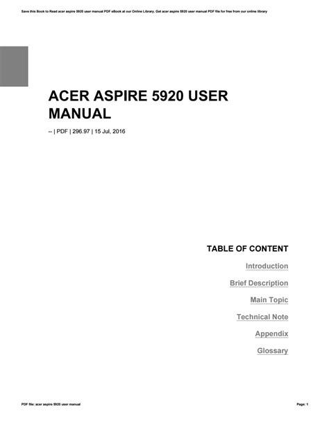 Acer Aspire 5920 User Manual