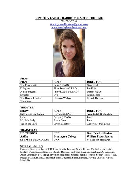 Actor Resume Template Word