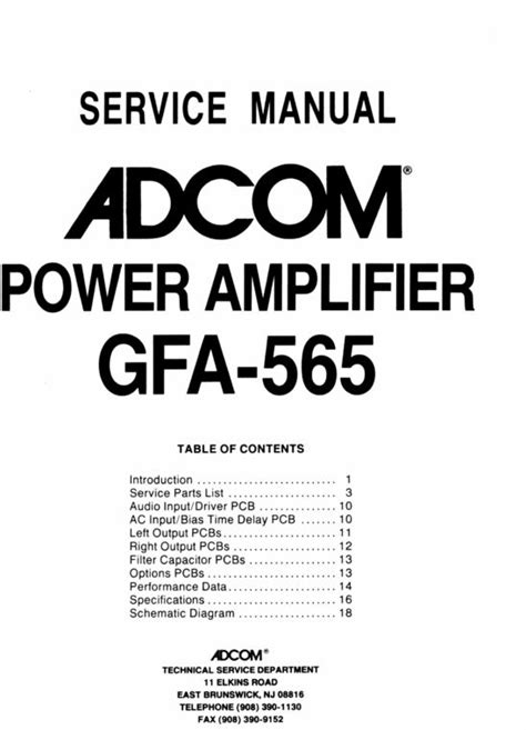 Adcom Gfa 565 Original Service Manual