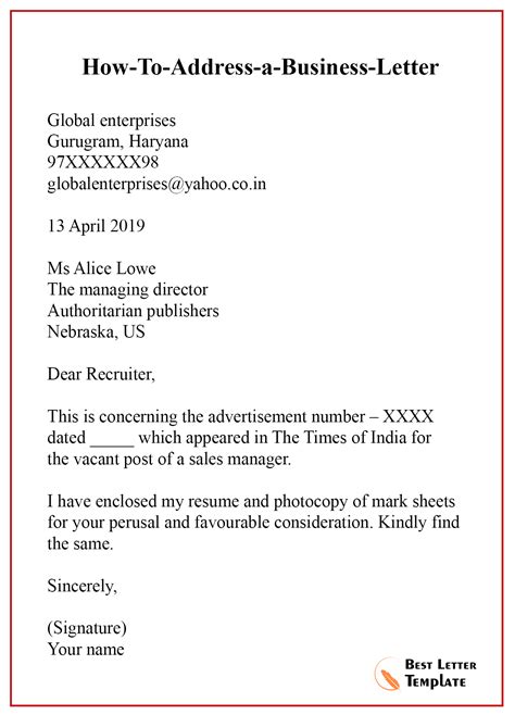 Address Letter Template