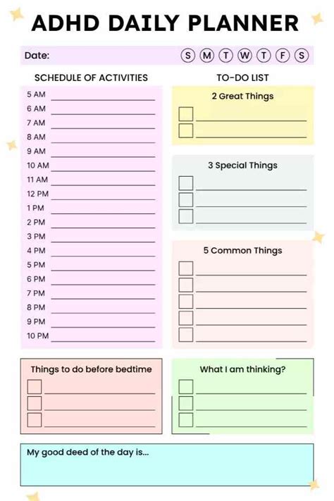 Adhd Daily Planner Printable Adhd Schedule Template