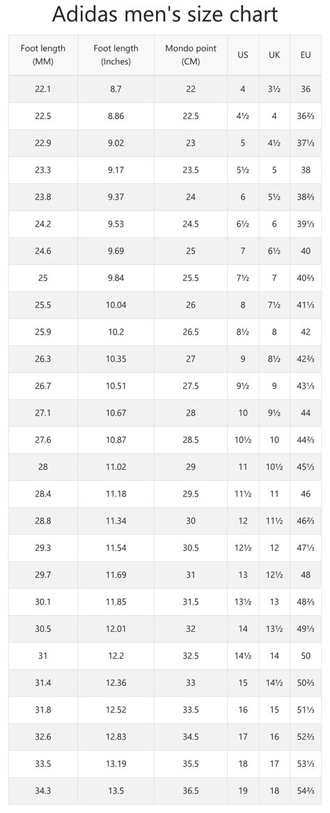 Adidas Shoe Sizing Chart
