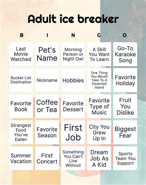Adult Get To Know You Bingo Free Printable