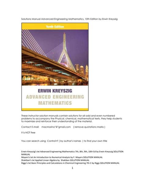 Advanced Engineering Mathematics 10th Erwin Solutions Manual