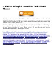 Advanced Transport Phenomena Solution Manual