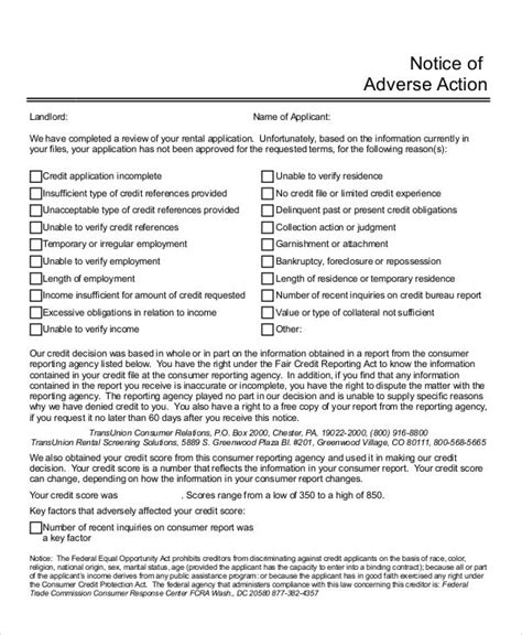 Adverse Action Notice Template