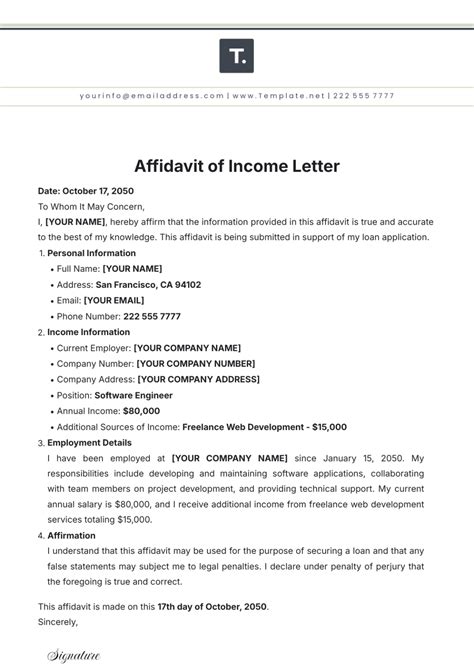 Affidavit Of Income Template