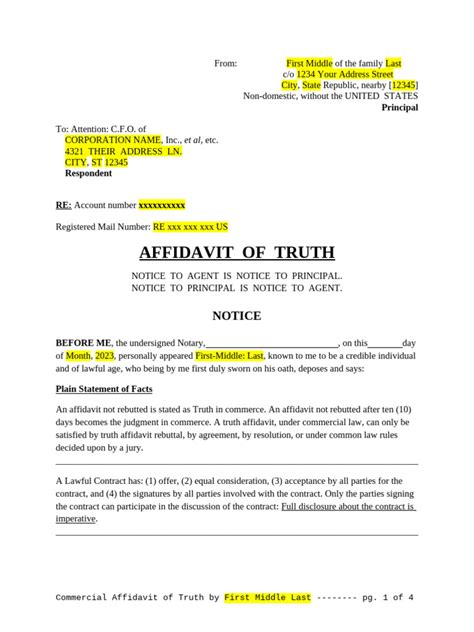 Affidavit Of Truth Template