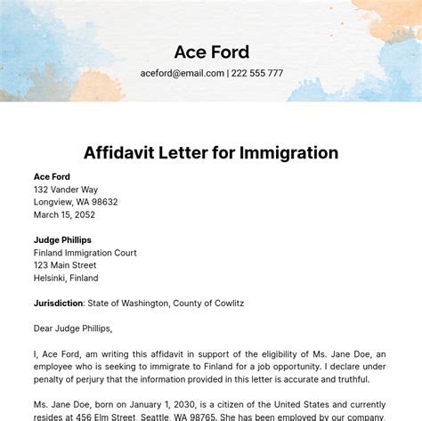 Affidavit Template For Immigration