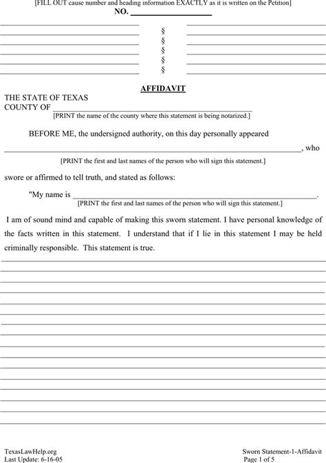 Affidavit Template Texas
