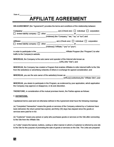 Affiliate Program Agreement Template