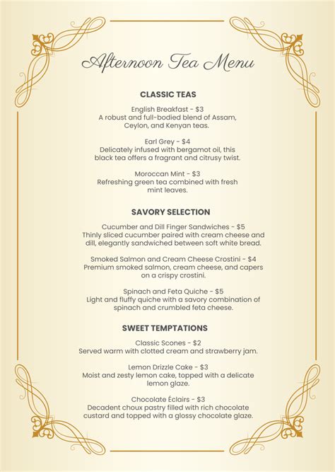 Afternoon Tea Menu Template