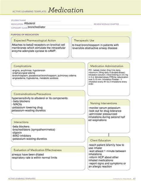 Albuterol Ati Medication Template
