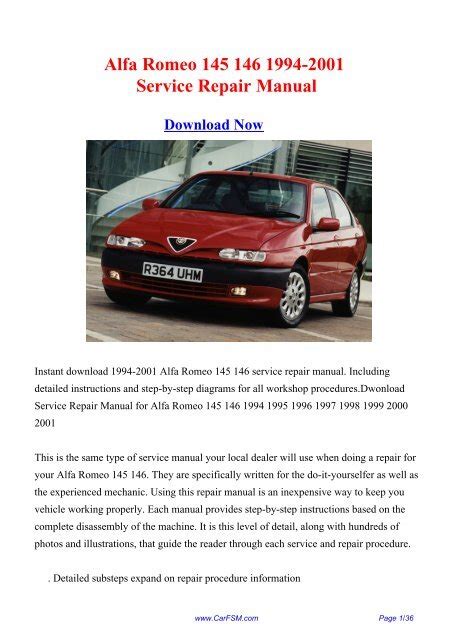 Alfa Romeo 145 146 1994 2001 Service Repair Workshop Manual