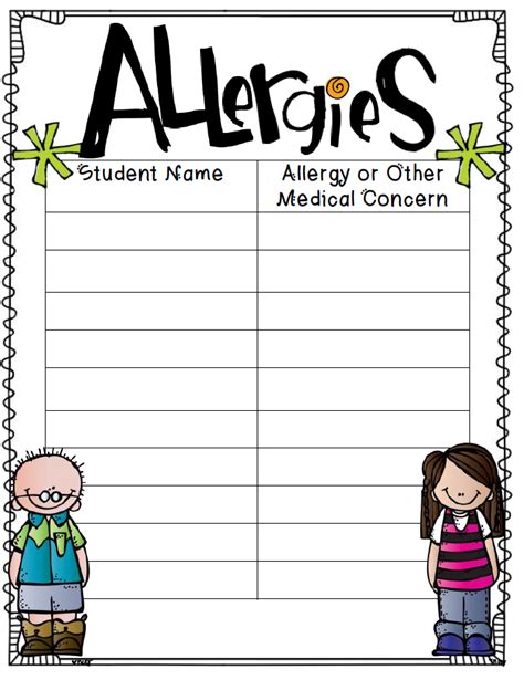Allergy List Template