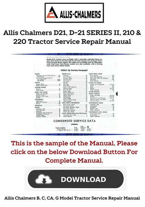 Allis Chalmers D 21 D 21 Series Ii 210 220 Service Manual