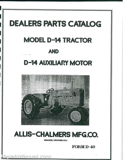 Allis Chalmers D14 D 14 Tractor Tractor Service And Parts Catalog 2 Manuals Download