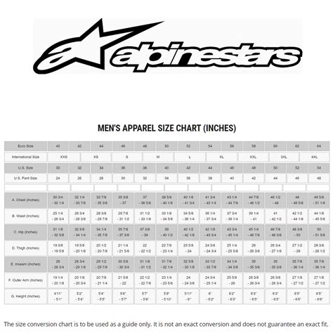 Alpinestar Suit Size Chart