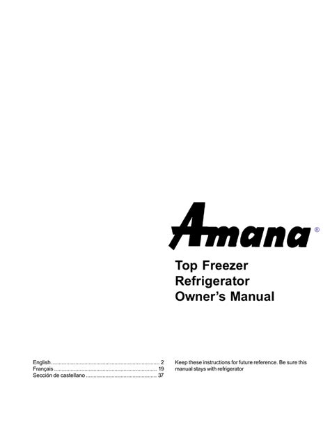 Amana Refrigerators Manuals Repair Manuals