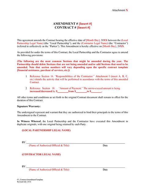 Amendment To An Agreement Template