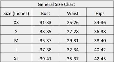 American Size Chart For Women