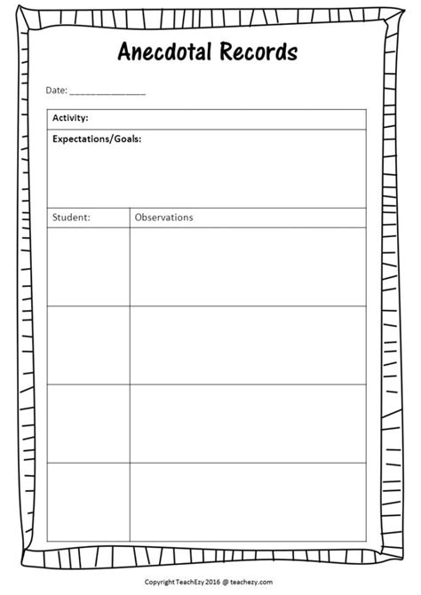 Anecdotal Notes Template