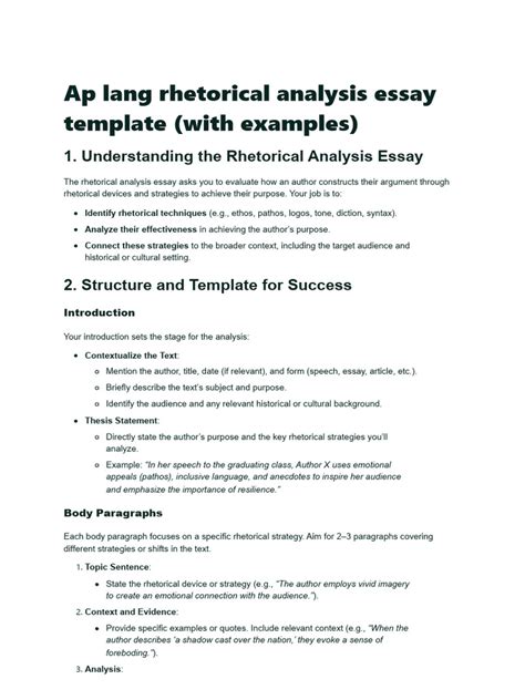 Ap Lang Rhetorical Analysis Essay Template