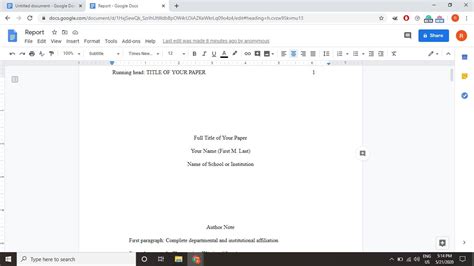 Apa Template For Google Docs