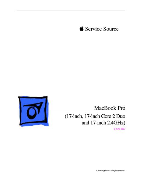 Apple Macbook Pro 17 Inch Core 2 Duo 2 4 Ghz Service Repair Manual