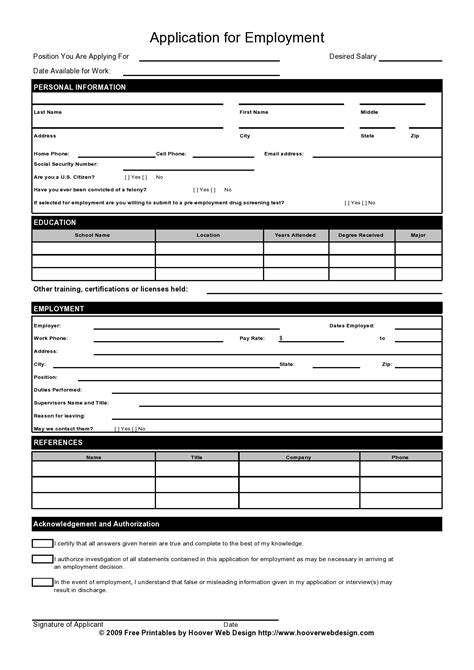 Application For Employment Template In Word